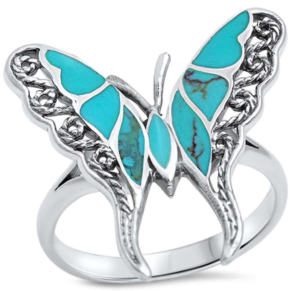 Steriling Silver Butterfly Ring Turquoise Size 8